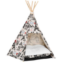 PawHut Portable Canvas Pet Teepee Tent Foldable Cat Bed Dog Removable Washable Cushion