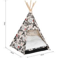 PawHut Portable Canvas Pet Teepee Tent Foldable Cat Bed Dog Removable Washable Cushion