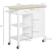 HOMCOM Kitchen Storage Trolley Cart Cupboard Rolling Wheels Shelves 2 Drawers