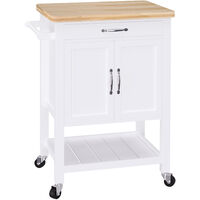 HOMCOM Kitchen Storage Trolley Cart Rolling Wheels Shelves Cupboard Wood W/ Drawer White