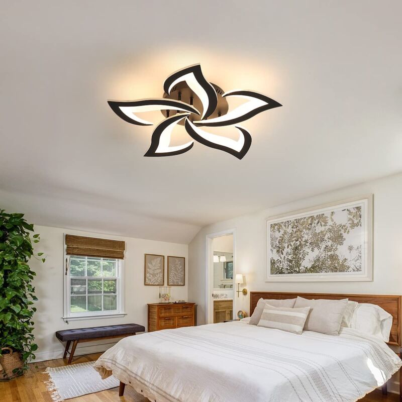 Goeco Modern Ceiling Light, 14-Petals LED Dimmable White Acrylic Flower Design Flush Mount Ceiling Light, 3000K-6500K With APP/Remote Control For Living Room, Dining Room, Kitchen