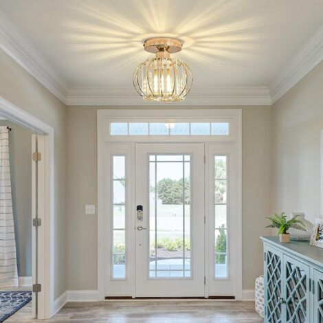 GOECO Modern Crystal Ceiling Light E27 LED Mini Crystal Chandelier for Kitchen Dining Room Bedroom Hallway Entryway (Gold)