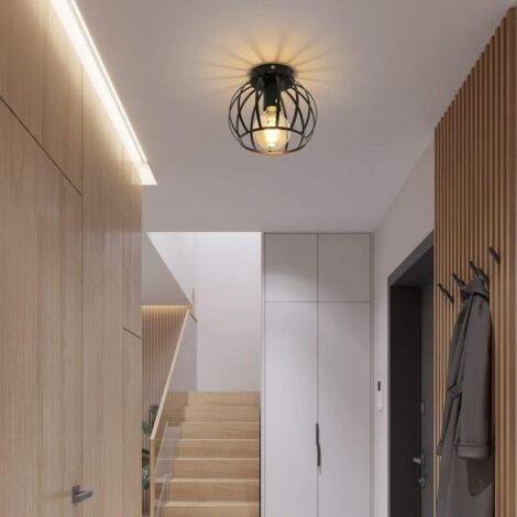 GOECO Vintage Ceiling Light Black Semi Flush Mount Ceiling Light Fixture Metal Cage Ceiling Lampshade with E27 Holder for Living Room Kitchen Bedroom Hallway Courtyard
