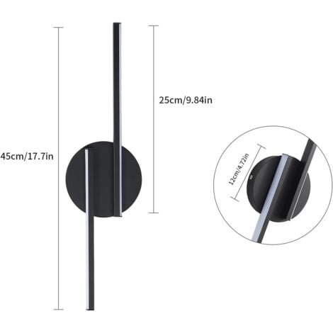 GOECO LED Wall Light Indoor Black 45CM x 12CM, Aluminum Modern Wall Lamp 16W, 3000K Warm Light for Living Room Hallway Bathroom Staircase