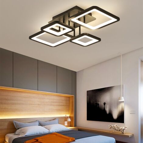 GOECO Modern LED ceiling light, 54W Dimmable ceiling light with remote control 3000k-6500k, Creative rectangular design ceiling lamp for living room, bedroom, kitchen (black)