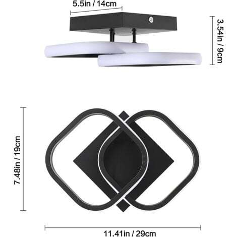 GOECO LED Ceiling Light Modern Black, 19W Acrylic LED Ceiling Lamp 2550LM, Square Light Cool White 6500K for Bedroom Living Room Kitchen Hallway (24x24x10cm)