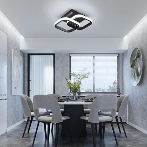 GOECO LED Ceiling Light Modern Black, 19W Acrylic LED Ceiling Lamp 2550LM, Square Light Cool White 6500K for Bedroom Living Room Kitchen Hallway (24x24x10cm)