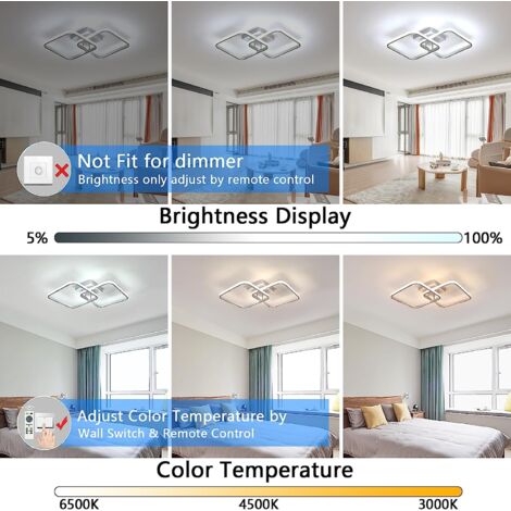 GOECO LED Ceiling Led Dimmable Modern Circle Carré Ceiling Lamp 3000k-6000k For Salon Bedroom Dining Room White Bureau