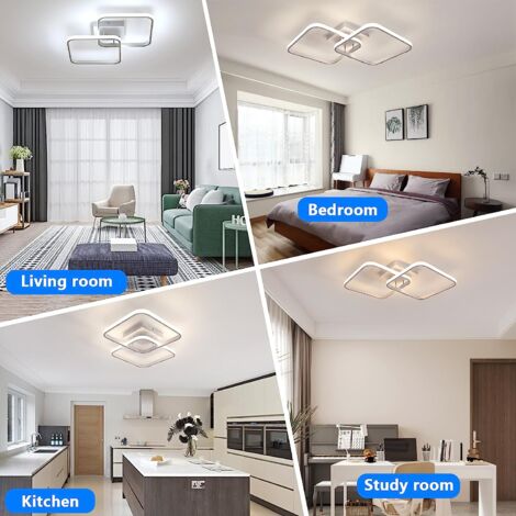 GOECO LED Ceiling Led Dimmable Modern Circle Carré Ceiling Lamp 3000k-6000k For Salon Bedroom Dining Room White Bureau