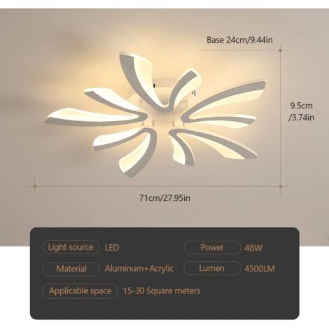 GOECO Dimmable LED Ceiling Light, Remote Control Ceiling Light Fixture for Living Room, 48W 4500LM 3000k-6000k Dia 71cm Ceiling Lamp for Bedroom Dining Room