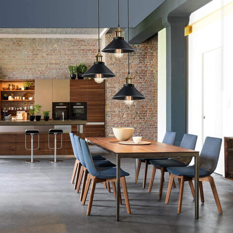 GOECO Industrial Pendant Light with 3 Lamps, Retro Ceiling Light in Black Metal, E27 Sockets, Ø22CM, with 100CM Adjustable Cable for Living Room, Bedroom, Kitchen (Without Bulbs)