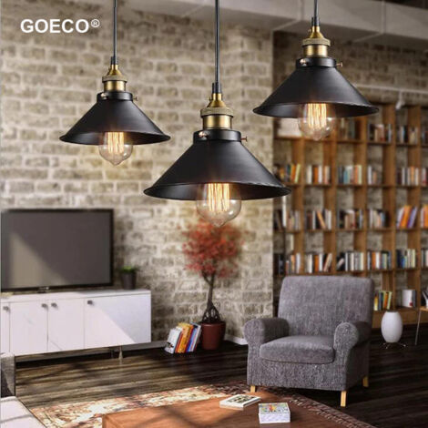GOECO Industrial Pendant Light with 3 Lamps, Retro Ceiling Light in Black Metal, E27 Sockets, Ø22CM, with 100CM Adjustable Cable for Living Room, Bedroom, Kitchen (Without Bulbs)