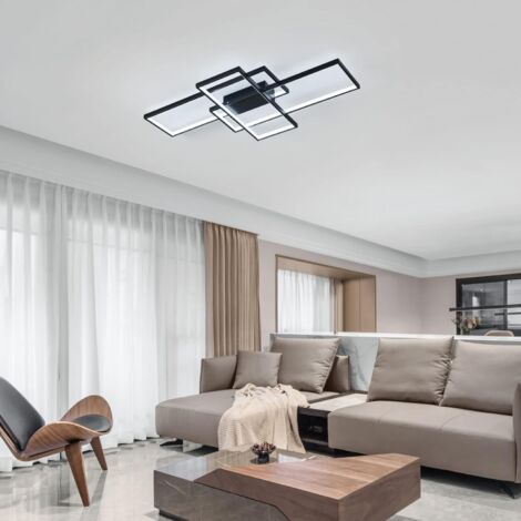 GOECO LED Ceiling Light 64W Modern Design Cool White 6000K Rectangle Ceiling Lamp for Living Room Bedroom Dining Room Office Black