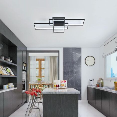 GOECO LED Ceiling Light 64W Modern Design Cool White 6000K Rectangle Ceiling Lamp for Living Room Bedroom Dining Room Office Black