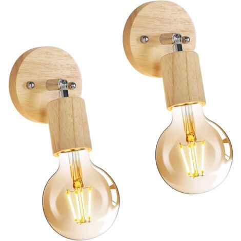 GOECO 2 Pieces Vintage Wooden Indoor Wall Lamp For Bedroom, Living Room, Hallway, Entryway E27 Base