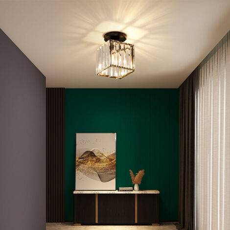 GOECO Crystal Ceiling Light, Modern E27 Mini Chandelier Ceiling Light Black Crystal Pendant for Kitchen Island Dining Room Hallway (Bulb not included)