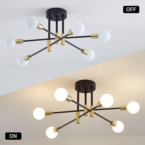 GOECO Ceiling Light Black and Gold Industrial, E27 Industrial Chandelier, 6-Head Ceiling Fixture for Bedroom and Living Room (Bulbs Not Included)