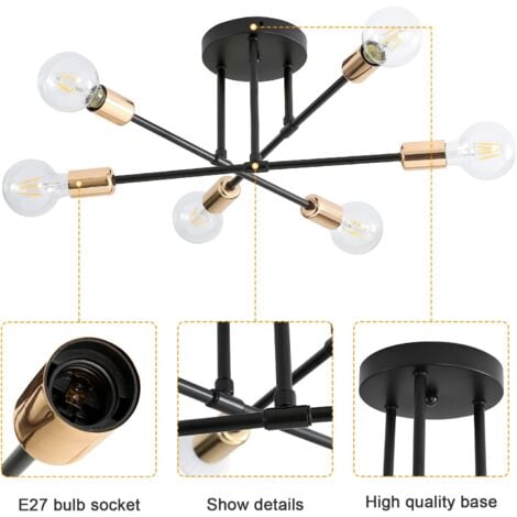 GOECO Modern Ceiling Light, Retro Ceiling Lamp, Industrial E27 Suspension Chandelier, Vintage E27 Ceiling Light for Living Room Bedroom Kitchen Restaurant Cafe (Bulb Not Included)