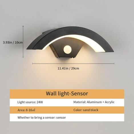 GOECO Modern Outdoor LED Wall Light with Motion Sensor 24W 550LM, Anthracite Grey U-Shaped Exterior Lighting IP65 3000K Warm Light for Porch Pathway Garden Balcony