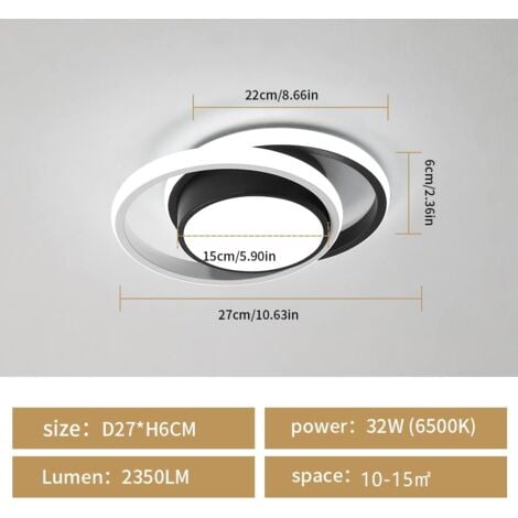 GOECO Modern LED Ceiling Lighting, 6500K Cool White Light LED Ceiling Lamp, 32W 2350LM Black Round Design Chandelier Ceiling Lights for Bedroom, Living Room, Corridor, Hallway, Aisle, Porch, Entrance
