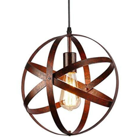 GOECO Vintage Industrial Spherical Pendant Light Metal Globe Chandelier Retro Cage Ceiling Light Rustic Hanging Light Fixture for Living Room Dining Room Hallway (1/5)
