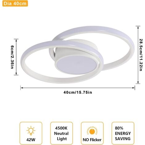 GOECO  LED Ceiling Light, Round 42W Ceiling Lamp, Modern Ceiling Light for Bedroom Bathroom Kitchen Living Room Office, Natural Light 4500K, Length 40cm, White
