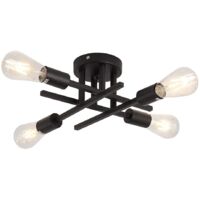 GOECO Industrial Ceiling Light Fixture,Matte Black Semi Flush Mount Ceiling Light,Modern 4-Light Chandelier for Farmhouse Kitchen Dining Room Bedroom Living Room Hallway