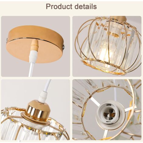 GOECO Lámpara Colgante de Cristal Moderno Esférico E27 Base para Salón Dormitorio Comedor Oficina Bar Café Oro (Bombilla no incluida)