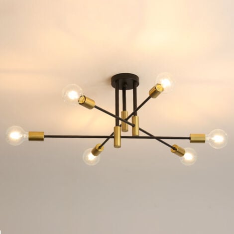 GOECO lámparas de techo retro negras E27, Lámparas de techo industriales, luces de techo de ángulo ajustable de 180° para lámpara de sala de estar del dormitorio (Diámetro 72cm)