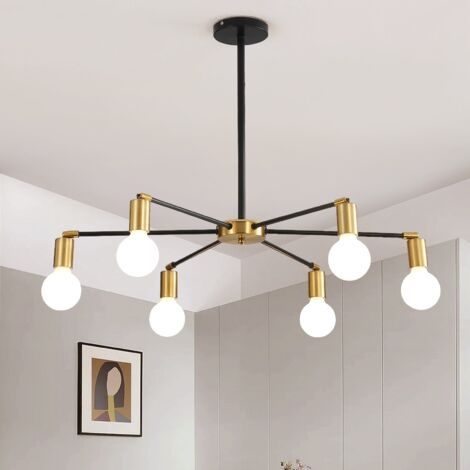 GOECO Lámpara de Techo Industriales, Lámpara Colgante Sputnik metal 6 cabezas, Plafon Techo Vintage Interior negro y dorado para comedor, sala de estar, dormitorio