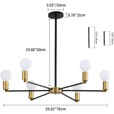 GOECO Lámpara de Techo Industriales, Lámpara Colgante Sputnik metal 6 cabezas, Plafon Techo Vintage Interior negro y dorado para comedor, sala de estar, dormitorio