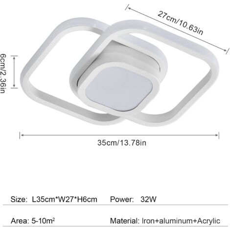 GOECO Lámparas de techo LED, 32W Plafon Led techo moderna, Lámparas de techo para Dormitorio Corridoer Balcón, 32cm Marco Blanco 6000K