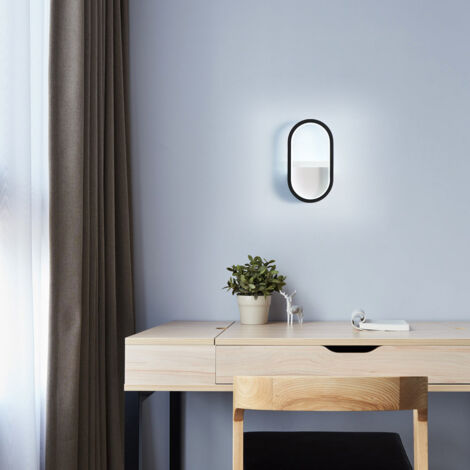 GOECO Lámpara de Pared LED Moderna, 3000K, 4000K, 6000K Luz de Pared Ajustable de 3 Colores, Aplique Pared Interior Ovalado Negro de 16W para Pasillo, Dormitorio, Salón (Control de Interruptor)