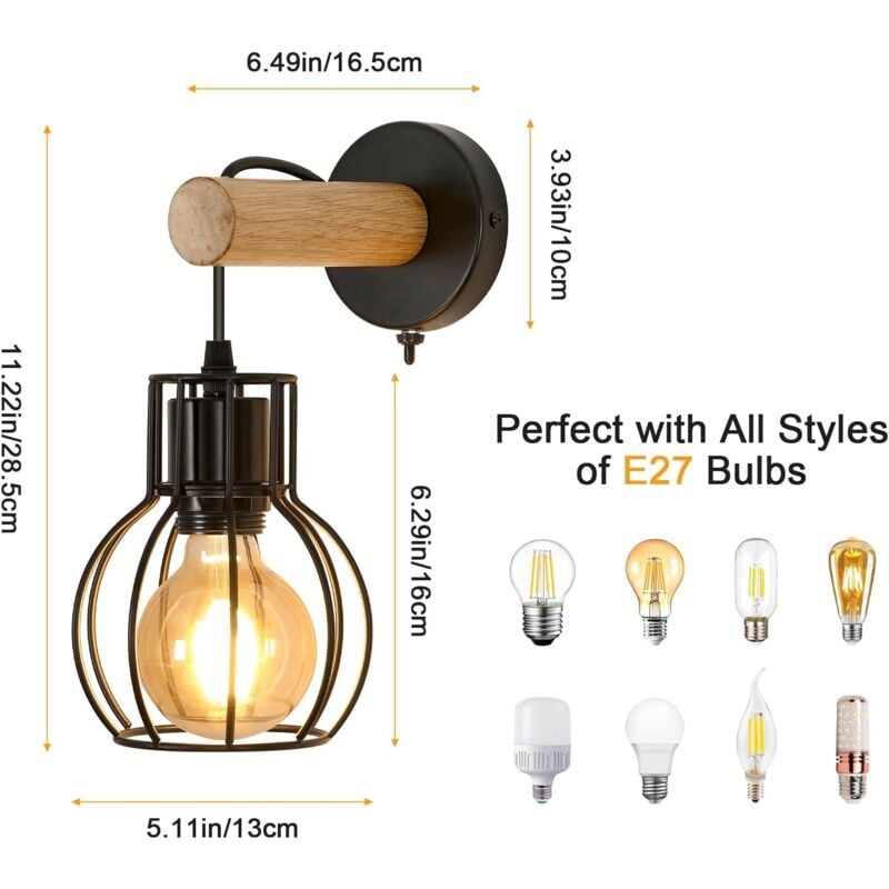 Alpinaluz Wandleuchte Vintage - Industrielle Lampe Mit Holz Und Metall