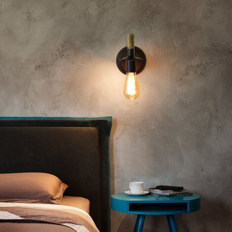 GOECO 2 Stück Wandleuchte Innen, Wandleuchte Retro, Hanfseil Schwarz Industrial E27 Wandlampe für Schlafzimmer, Wohnzimmer, Treppen, Flur (ohne Leuchtmittel)
