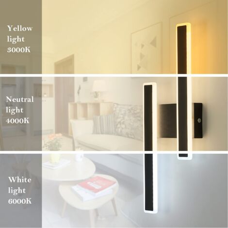 GOECO LED Wandleuchte Innen, 44CM Dimmbare 32W LED Nachttischlampe Dreifarbig Wandleuchte Innen Schwarz 3000-6000K für Schlafzimmer Wohnzimmer Badezimmer Treppe Flur