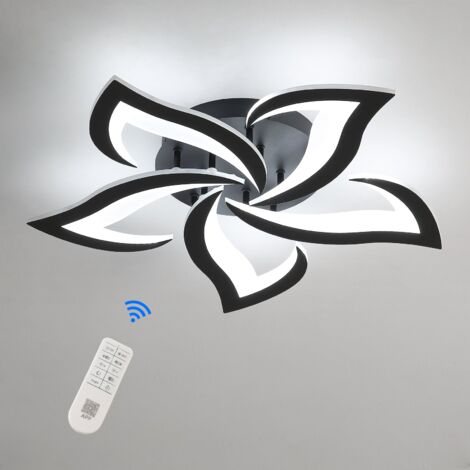 GOECO Dimmbare LED-Deckenleuchte, 40W 3500LM Moderne Deckenlampe mit Fernbedienung, Kreatives Blumendesign, Acryl-Deckenleuchte für Wohnzimmer, Schlafzimmer, Esszimmer, Φ60cm Schwarz