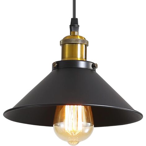 Goeco – Retro Pendelleuchte E27 – Industrieller Stil – Metall schwarz – Ø220mm x 130mm – Verstellbares Kabel – Für Esszimmer, Wohnzimmer, Küche (1/5)