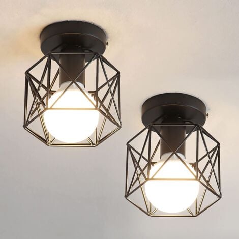 GOECO 2er Pack Vintage Industrie Deckenleuchte, E27 Retro Schwarz Metall Käfig Kronleuchter Schirm Eisen, Deckenlampe für Schlafzimmer Eingangshalle Flur Wohnzimmer Café Restaurant