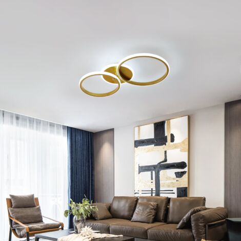 GOECO 42W LED Deckenleuchte, Gold 3-Flammig LED Deckenlampe, 52CM Moderne Rund Ring Design Aluminium Deckenleuchten Wohnzimmerlampe Schlafzimmer Kronleuchter Kinderzimmer Lampe Kche Flur Decke Leuchte