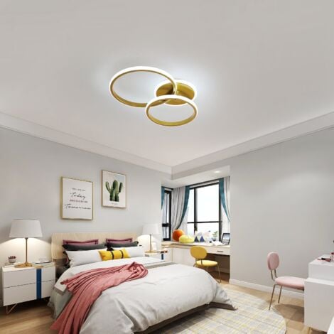 GOECO 42W LED Deckenleuchte, Gold 3-Flammig LED Deckenlampe, 52CM Moderne Rund Ring Design Aluminium Deckenleuchten Wohnzimmerlampe Schlafzimmer Kronleuchter Kinderzimmer Lampe Kche Flur Decke Leuchte
