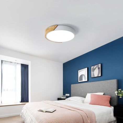 GOECO Deckenlampe LED 24W, Deckenleuchte Holz Rund Weiß, Deckenbeleuchtung 6000K Geeignet für Badezimmer, Schlafzimmer, Küche, Wohnzimmer, Esszimmer, Arbeitszimmer Ø30cm