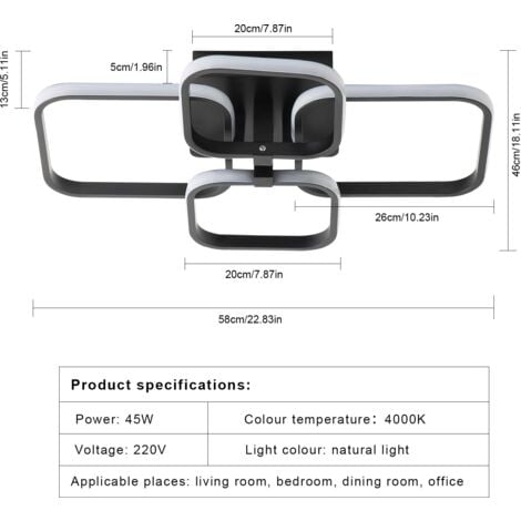 GOECO LED Deckenleuchte Schwarz, Modern Deckenlampe 42W, Neutrales Licht 4000K 3780lm, Quadrat Deckenbeleuchtung für Wohnzimmer, Schlafzimmer