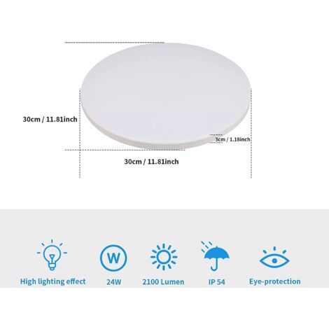 GOECO LED Deckenleuchte 30x3cm, 24W Runde Deckenleuchte IP54 Wasserdicht Badezimmer Deckenleuchte, Kühles Weißes LED-Deckenlicht 6500K für Schlafzimmer, Bzimmer, Küche, Balkon, Flur