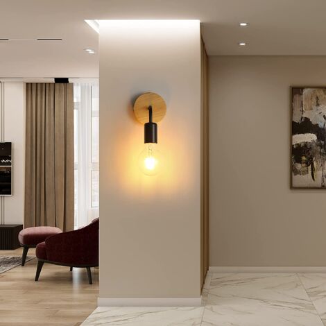 GOECO 4 Stück Wandleuchte Innen Holz Retro Wandlampe E27 Basis Für Schlafzimmer, Wohnzimmer, Flur, Diele