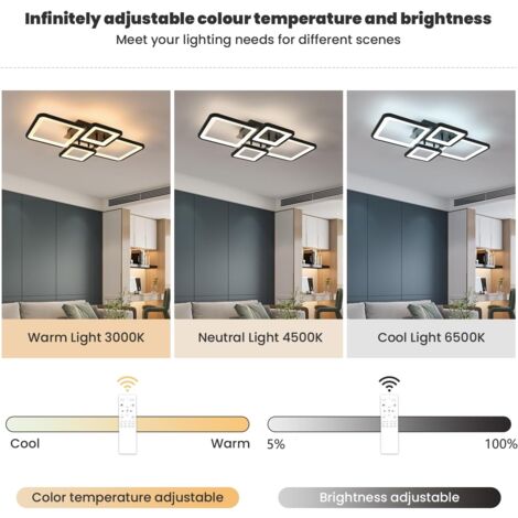 GOECO Deckenleuchte Dimmbare Moderne Quadratischer Kreis Deckenlampe Dimmbar 3000K-6000K Für Wohnzimmer Schlafzimmer Esszimmer Büro Schwarz