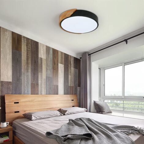GOECO LED-Deckenleuchte, 24W Holzdeckenleuchte Modern Rund Weiß Kaltweiß 6000K Ø30CM für Schlafzimmer, Küche, Wohnzimmer, Balkon und Flur