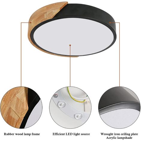 GOECO LED-Deckenleuchte, 24W Holzdeckenleuchte Modern Rund Weiß Kaltweiß 6000K Ø30CM für Schlafzimmer, Küche, Wohnzimmer, Balkon und Flur