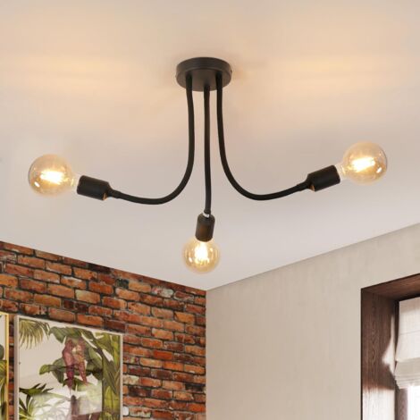 GOECO Kronleuchter Deckenleuchte, 3-flammig, Retro-Deckenleuchte aus schwarzem Metall, E27-Sockel, Wohnzimmer-Kronleuchter, verstellbarer Lichtarm, Deckenlampe für Schlafzimmer, Küche, Café (keine Glü