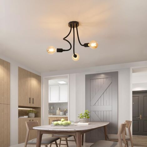 GOECO Kronleuchter Deckenleuchte, 3-flammig, Retro-Deckenleuchte aus schwarzem Metall, E27-Sockel, Wohnzimmer-Kronleuchter, verstellbarer Lichtarm, Deckenlampe für Schlafzimmer, Küche, Café (keine Glü